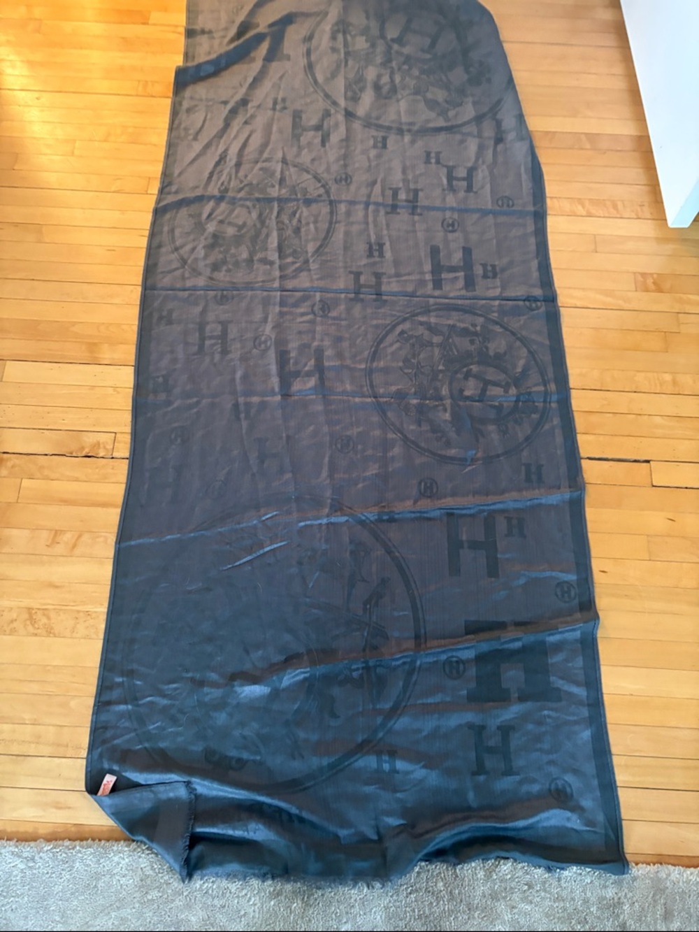 Design inspired large scarf with Subtle H Logo Motif and fringe